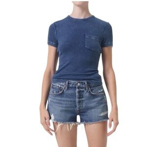 Agolde Parker shorts in distressed cut off blue denim Sz 23 excellent condition